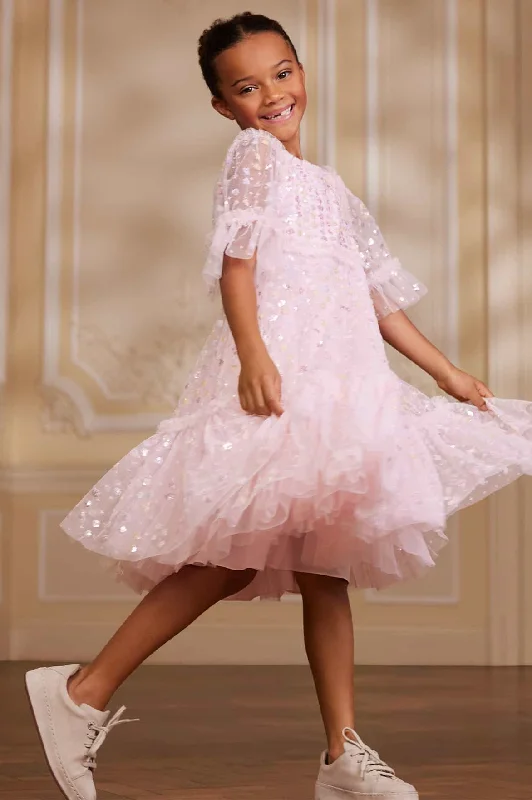 Raindrop Sequin Kids Dress Hot Pink Sequin