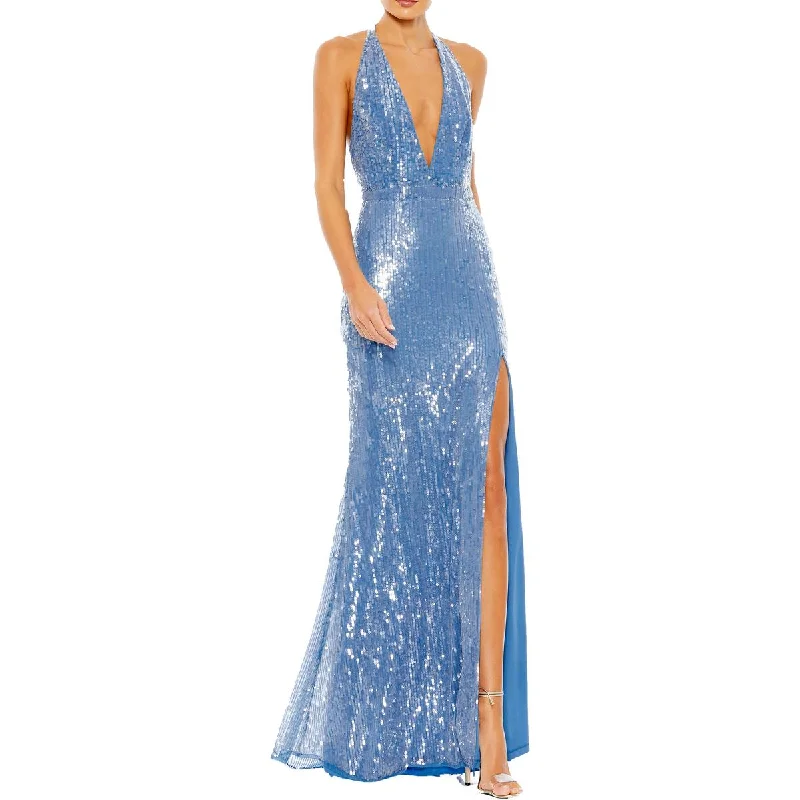 Womens Sequined Halter Evening Dress Glitter Sequin Dress