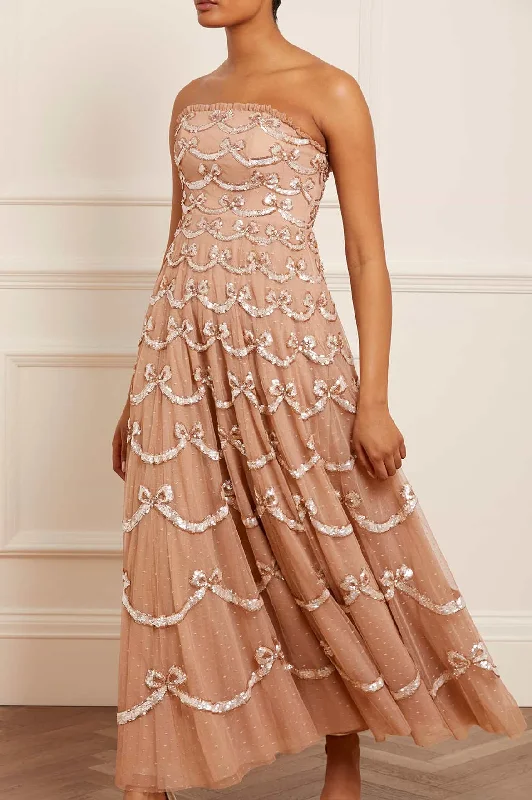 Bow Sequin Strapless Gown Stylish Sequin Dress