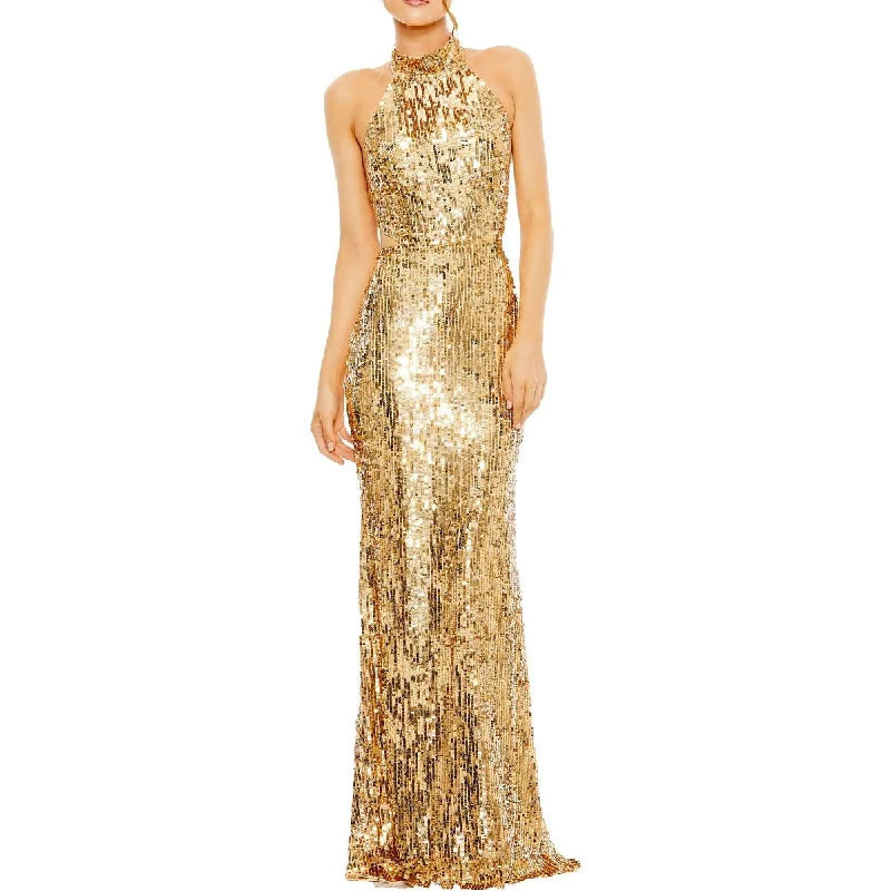 Womens Sequined Halter Evening Dress Strapless Sequin Dress