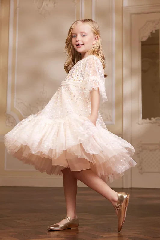 Raindrop Sequin Kids Dress Silver Glitter Sequin