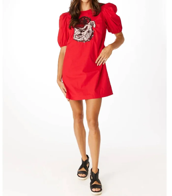 Georgia Sequin Puff Sleeve Dress In Red Long Sleeve Sequin