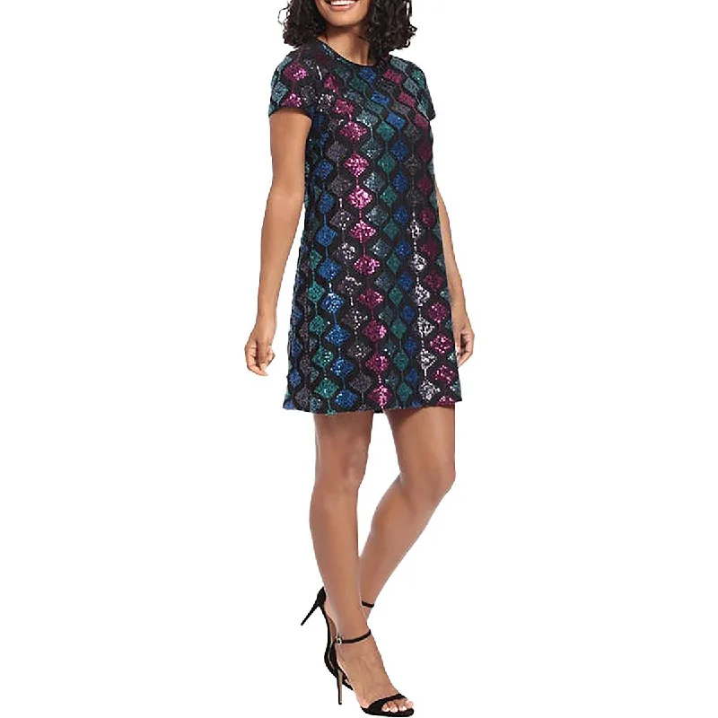 Womens Sequined Mini Shirtdress Sequin Dress Sleeveless