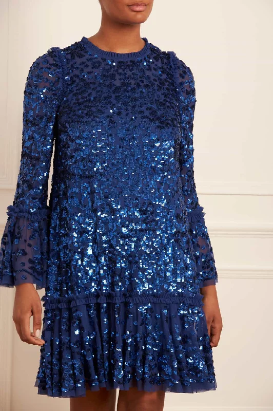 Annie Sequin Tiered Mini Dress Sequin Shift Gown