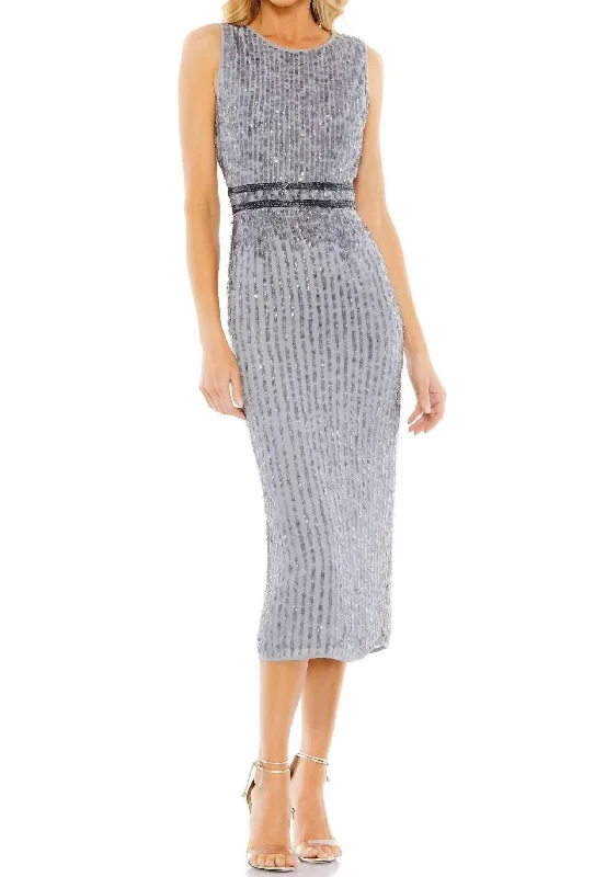 Sequined Midi Dress In Platinum Sequin Dress Appeal