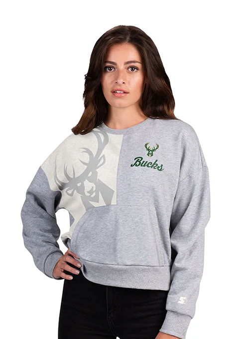 Women's Starter Gridiron Milwaukee Bucks Crewneck Sweatshirt Printed Hoodies for Women Women's Starter Gridiron Milwaukee Bucks Crewneck Sweatshirt Printed Hoodies for Women