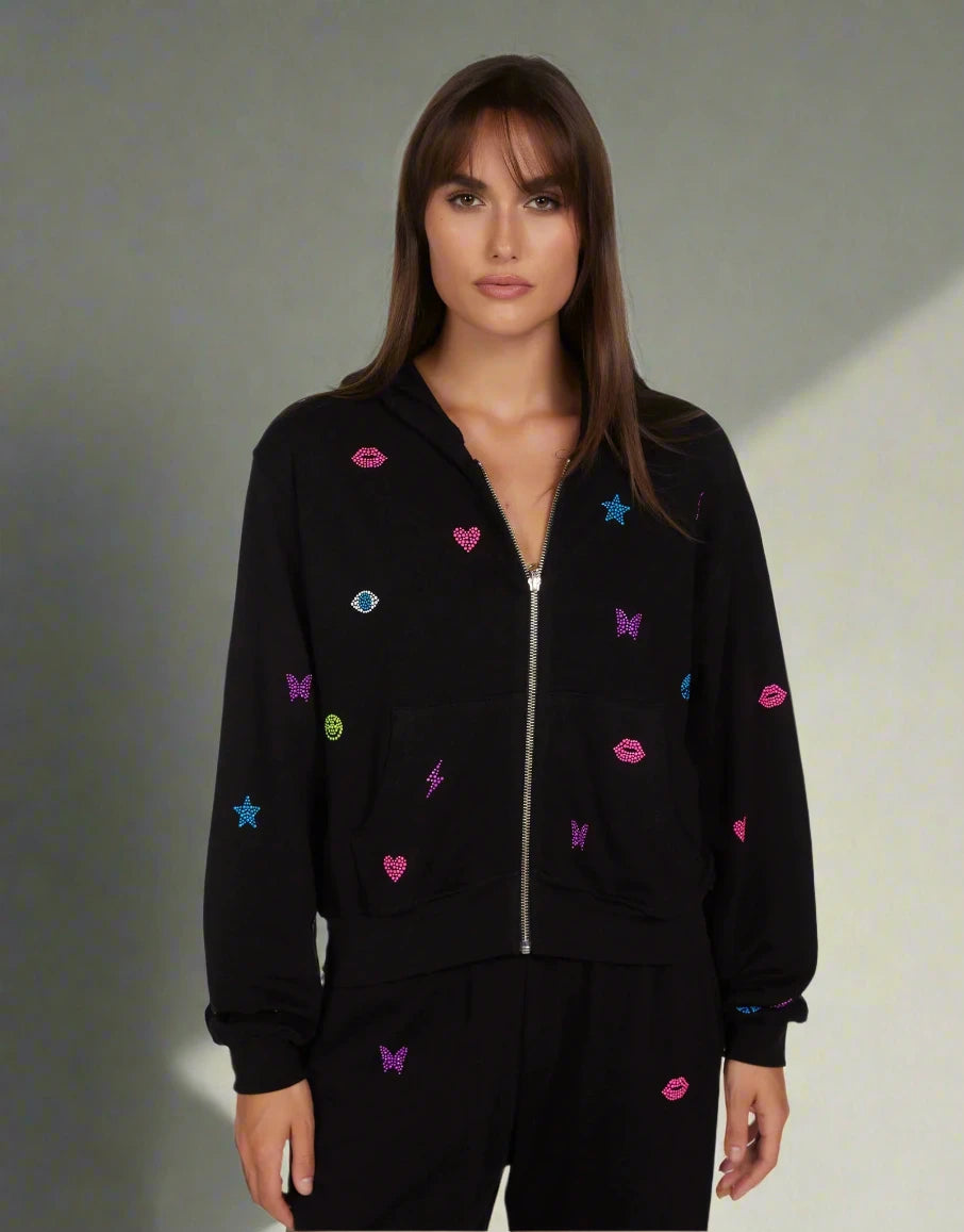 Lauren Moshi Lachelle Neon Stud Elements Zipper Hoodie Cozy Women’s Hoodie