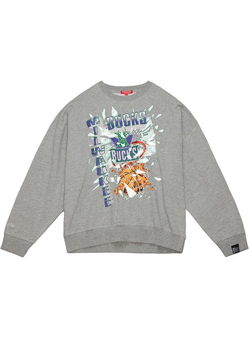 Women's Mitchell & Ness HWC '93 Big Face 6.0 Milwaukee Bucks Crewneck Sweatshirt Trendy Hoodie Sweatshirt