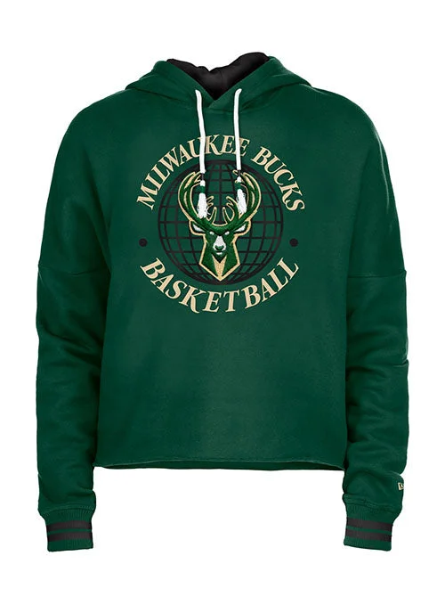 Women's New Era BBall Milwaukee Bucks Hooded Cropped Sweatshirt Comfort Hoodie Sweatshirt Women's New Era BBall Milwaukee Bucks Hooded Cropped Sweatshirt Comfort Hoodie Sweatshirt