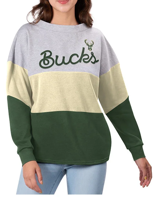 Women's Touch Outfield Colorblock Milwaukee Bucks Crewneck Sweatshirt Hooded Sweatshirt for Women Women's Touch Outfield Colorblock Milwaukee Bucks Crewneck Sweatshirt Hooded Sweatshirt for Women