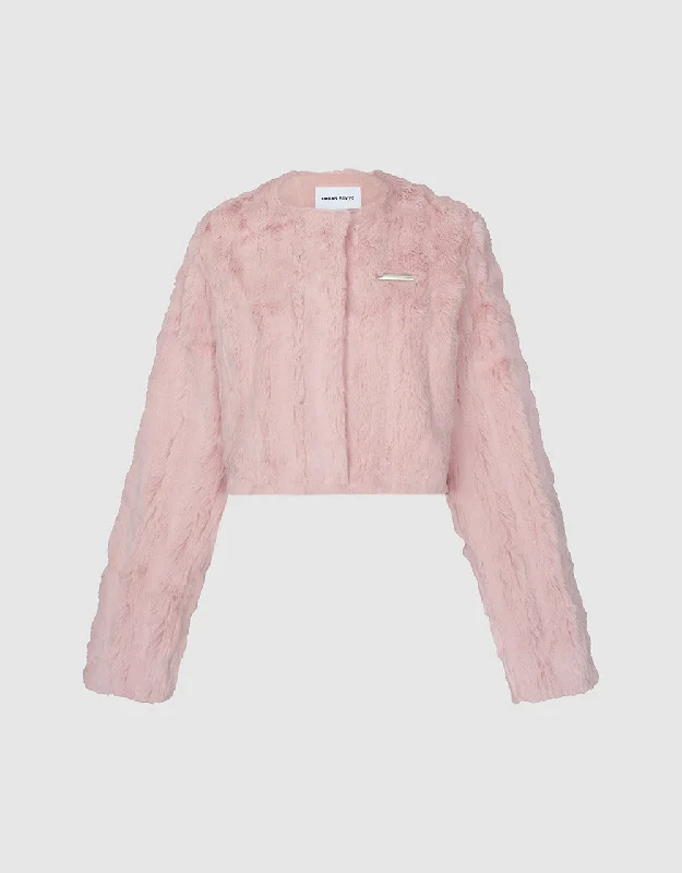 Furry Crew Neck Straight Coat