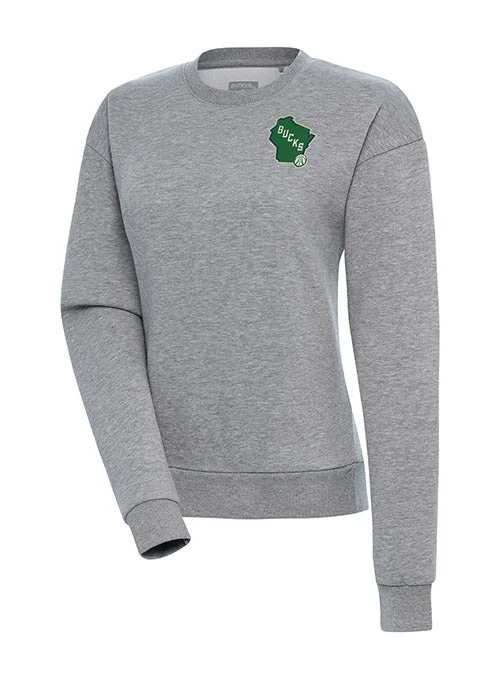 Women's Antigua Victory State Milwaukee Bucks Crewneck Sweatshirt Warm Sweatshirts for Women Women's Antigua Victory State Milwaukee Bucks Crewneck Sweatshirt Warm Sweatshirts for Women
