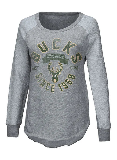 Women's Touch Gridiron Distressed Milwaukee Bucks Crewneck Sweatshirt Hoodies & Sweatshirts Fashion Women's Touch Gridiron Distressed Milwaukee Bucks Crewneck Sweatshirt Hoodies & Sweatshirts Fashion