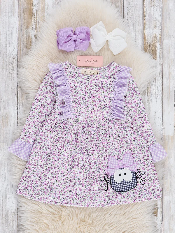 Purple Gingham Spider Ruffle Dress