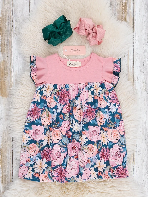 Dusty Rose Watercolor Ruffle Dress
