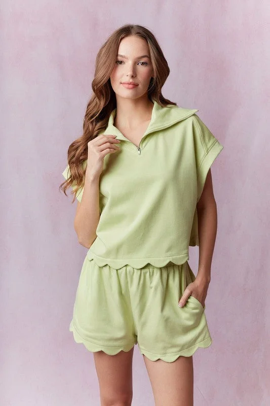 French Terry Scallop Hem Dolman Sleeve Top