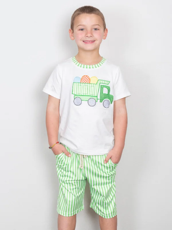 Light Green Striped Easter Egg Truck Outfit