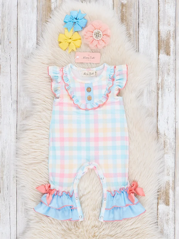 Pastel Gingham Ruffle Romper