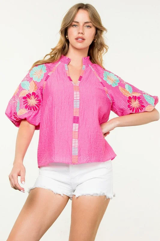 Embroidered Puff Sleeve Top