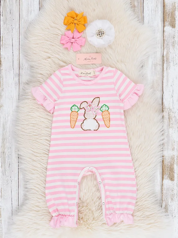 Striped Bunny & Carrots Ruffle Romper