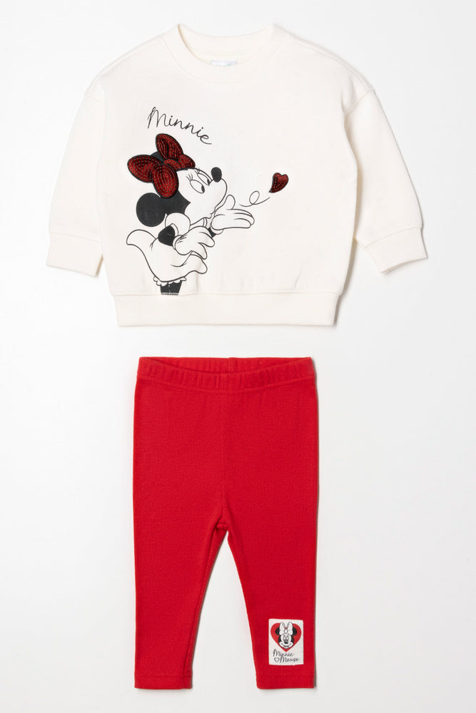 Minnie Mouse Crew Neck Top and Leggings Set White