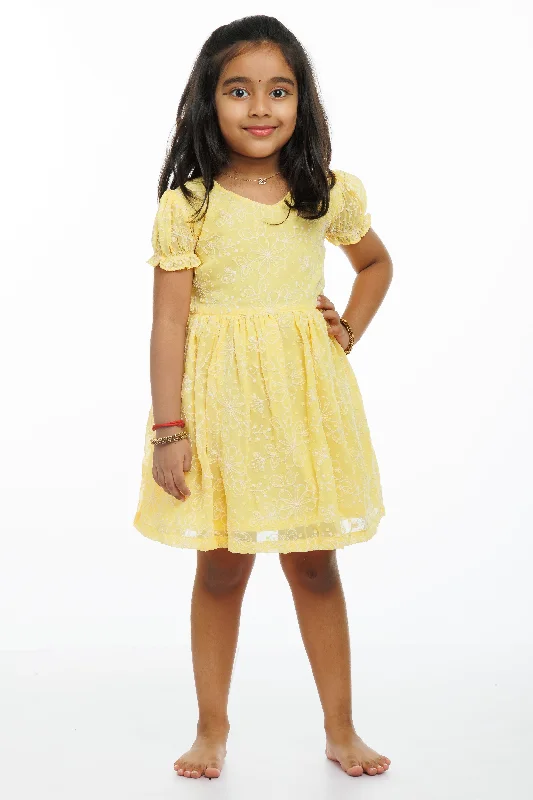 Lemon Zest Embroidered Cotton Frock for Girls - Summer Radiance Collection