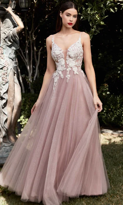Ladivine CB075 - Deep V-neck Long Gown