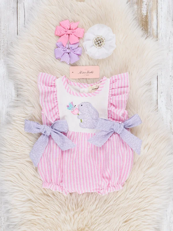 Pink Pinstriped Bunny Ruffle Bubble