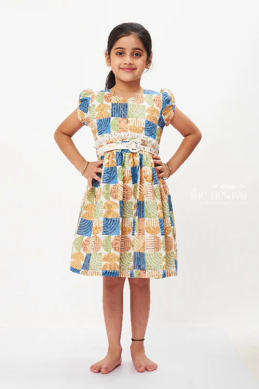 Retro Chic Girls Geometric Cotton Dress - A Summer Wardrobe Essential