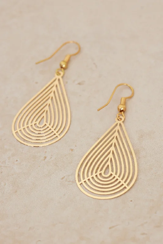 Geo Teardrop Earrings - Gold