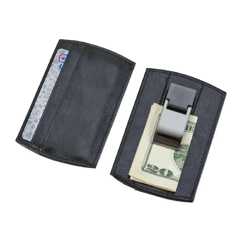 Leatherette Money Clip & Card Holder In Black