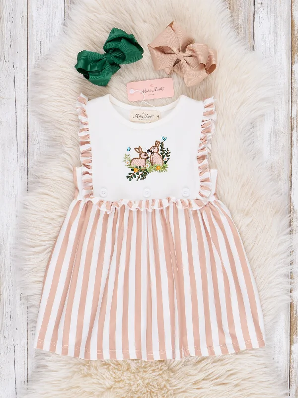 Tan Striped Bunny Ruffle Dress