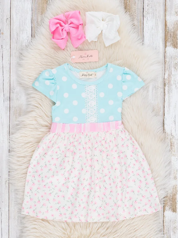 Sky Blue Polka Dot Ruffle Dress