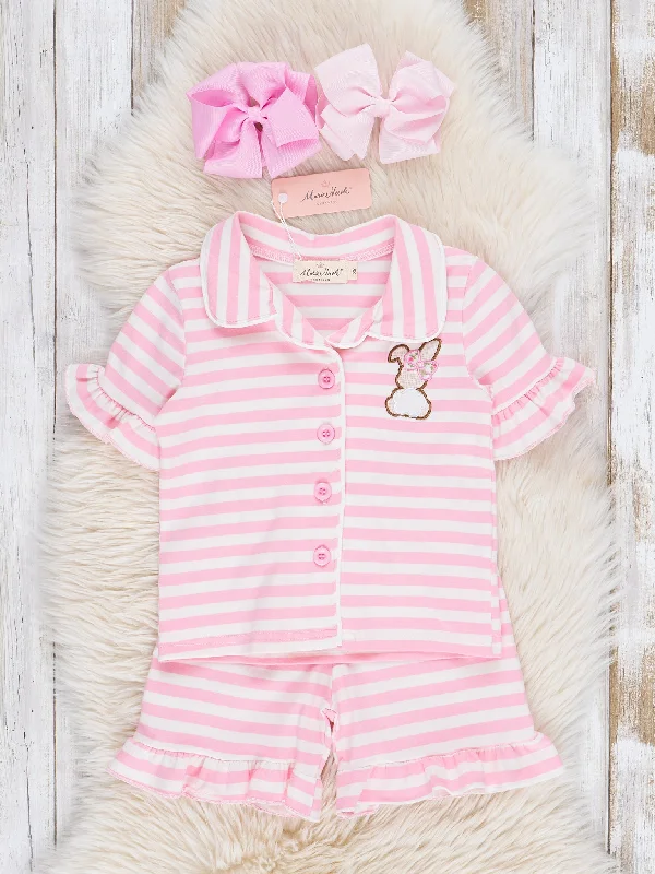 Striped Bunny & Carrots Pink Ruffle Pajamas