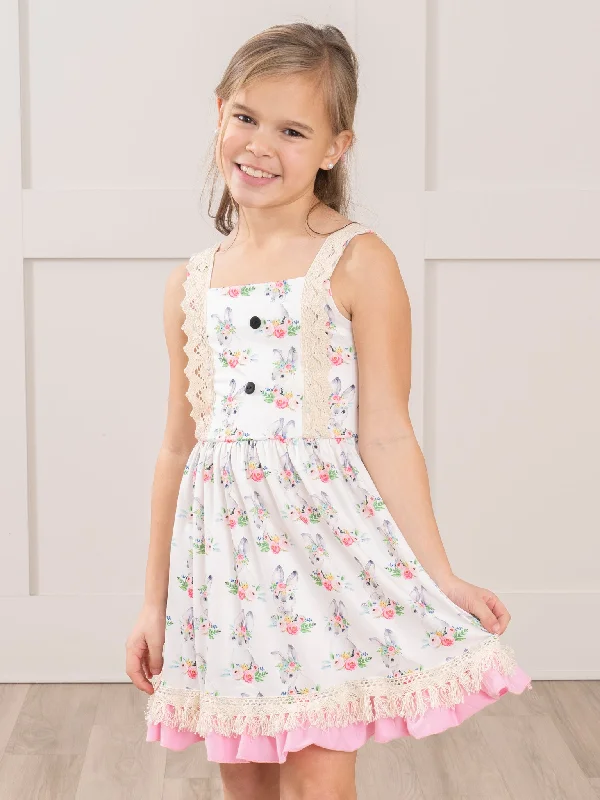 Pink & Beige Bunny Ruffle Dress