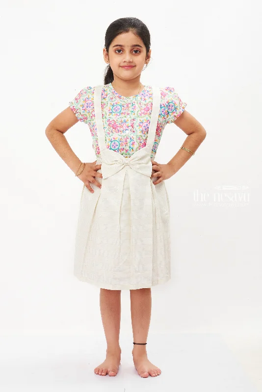 Girls Vibrant Summer Blossom Cotton Dress with Bow Detail