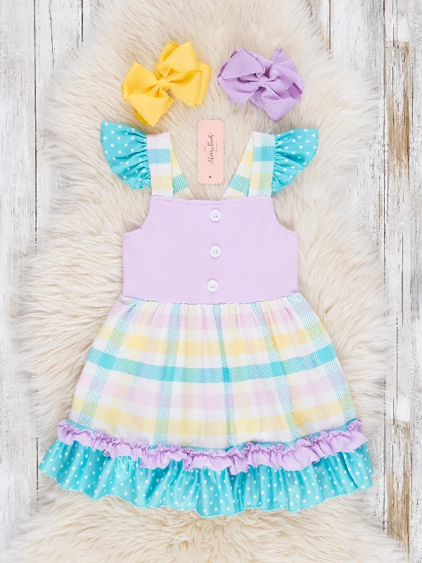 Lavender & Yellow Plaid Ruffle Dress