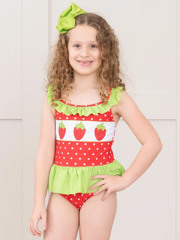 Red & Lime Green Strawberry Swimsuit
