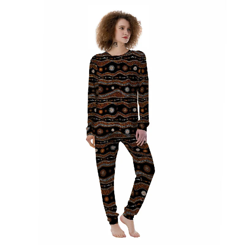 Aboriginal Orange And White Art Print Pattern Women's Pajamas Sexy pajama sets