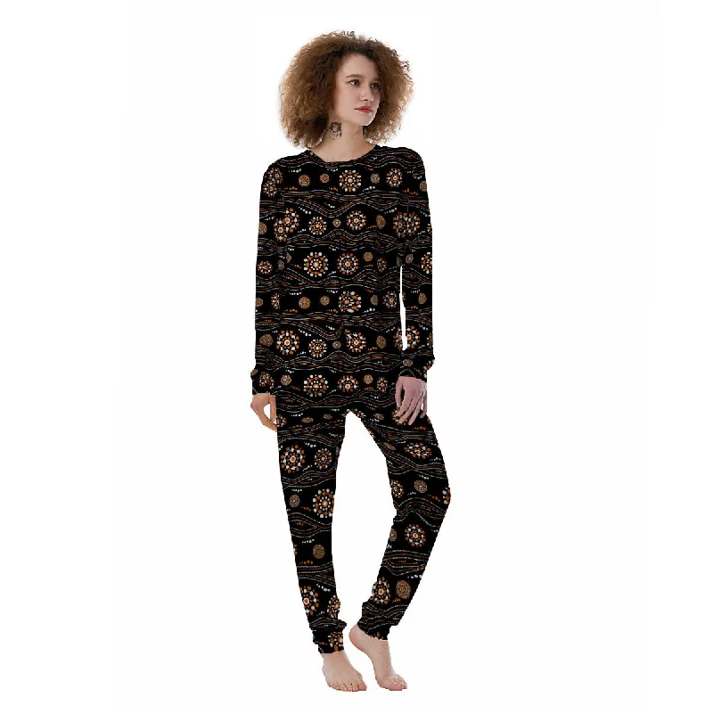 Aboriginal Orange And White Dot Print Pattern Women's Pajamas Cute pajama sets