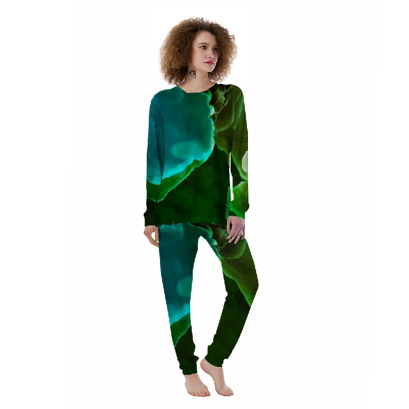 Acid Melt Green And Turquoise Print Women's Pajamas Thermal pajama sets