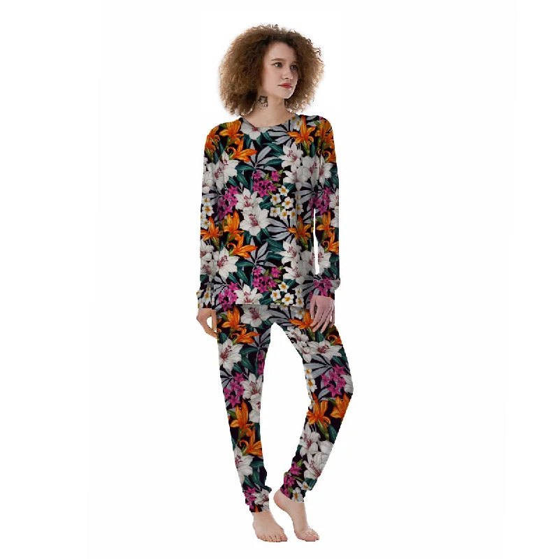 Aloha Flower Tropical Print Pattern Women's Pajamas Summer pajama sets