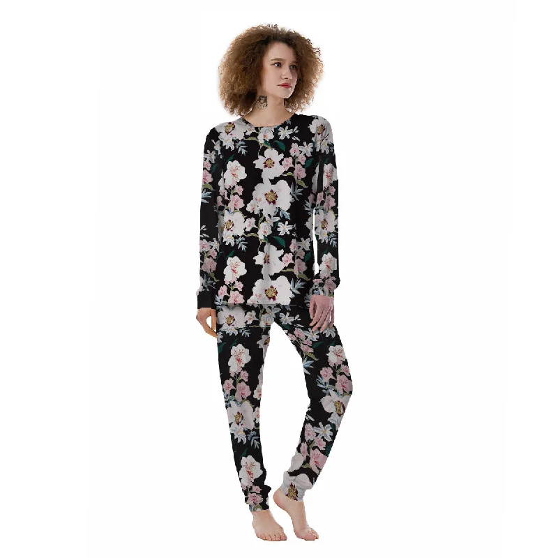 Alstroemeria Pink And White Print Pattern Women's Pajamas Bamboo pajama sets