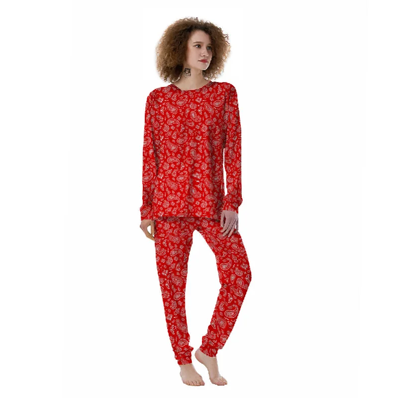 Red Paisley Bandana Print Women's Pajamas Softest pajama sets