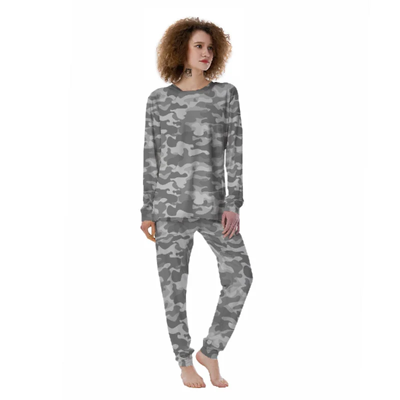 Silver Camo And Camouflage Print Women's Pajamas Personalized pajama sets