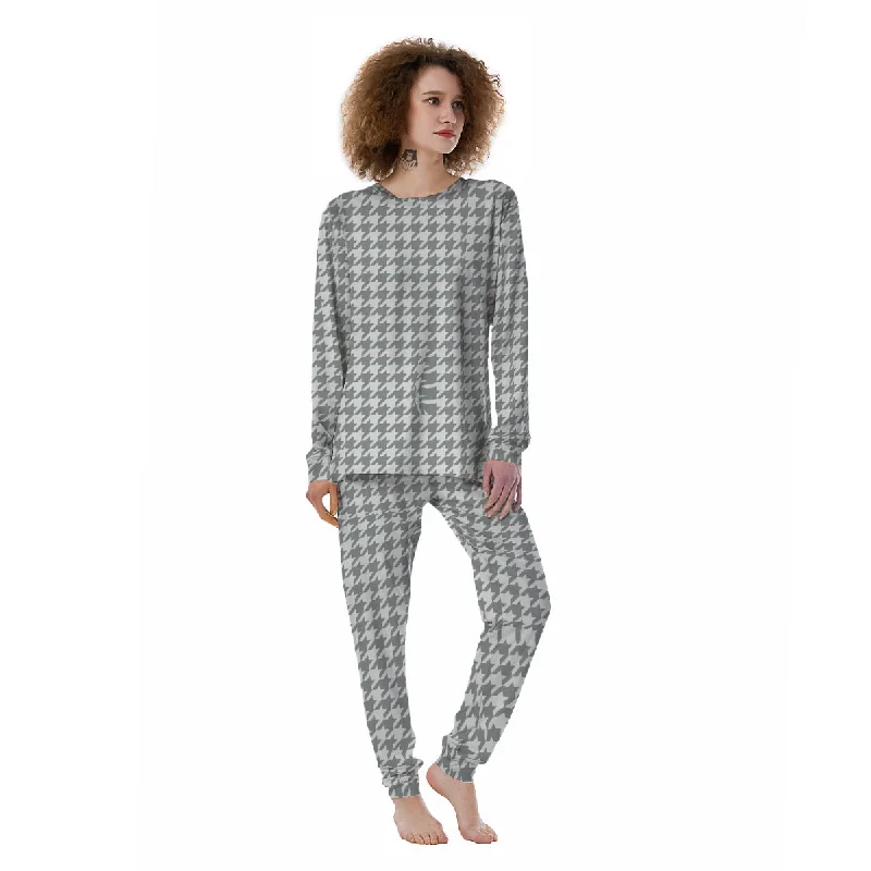 Silver Houndstooth Print Women's Pajamas Best pajama sets for elderly women