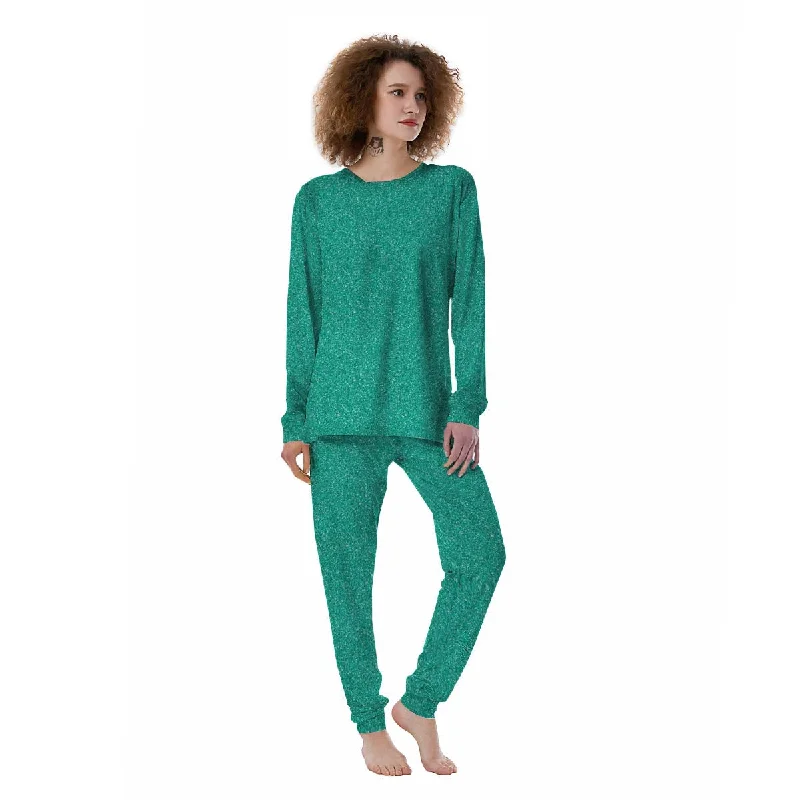 Teal Glitter Artwork Print Women's Pajamas Budget-friendly pajama sets