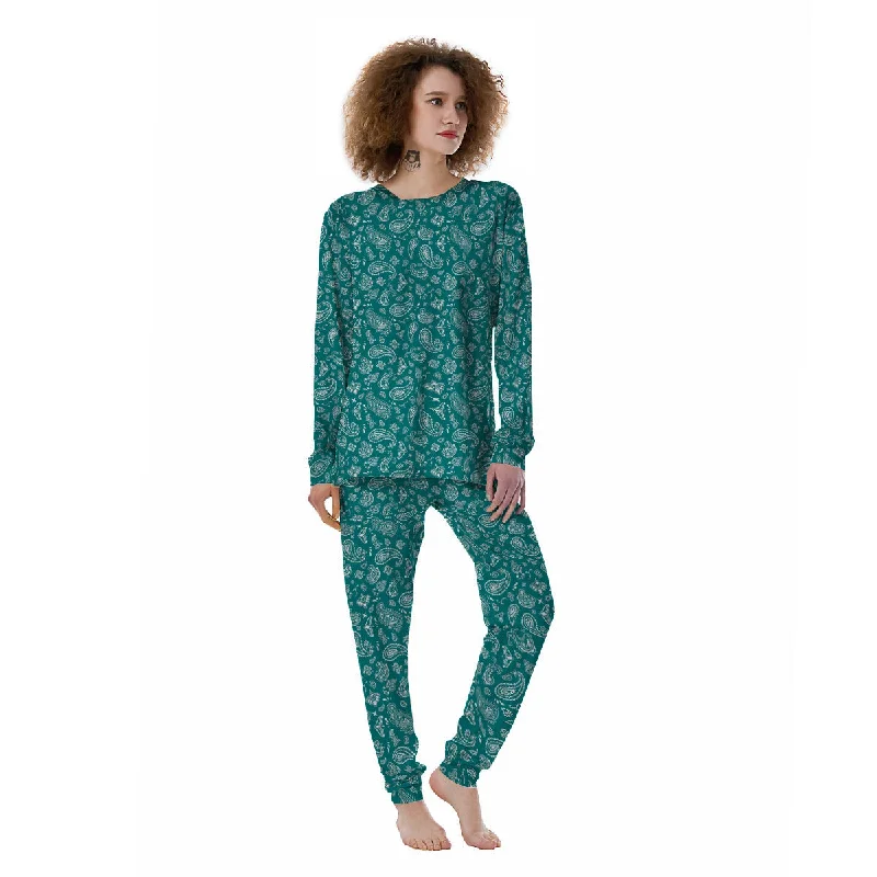 Teal Paisley Bandana Print Women's Pajamas Cheap pajama sets