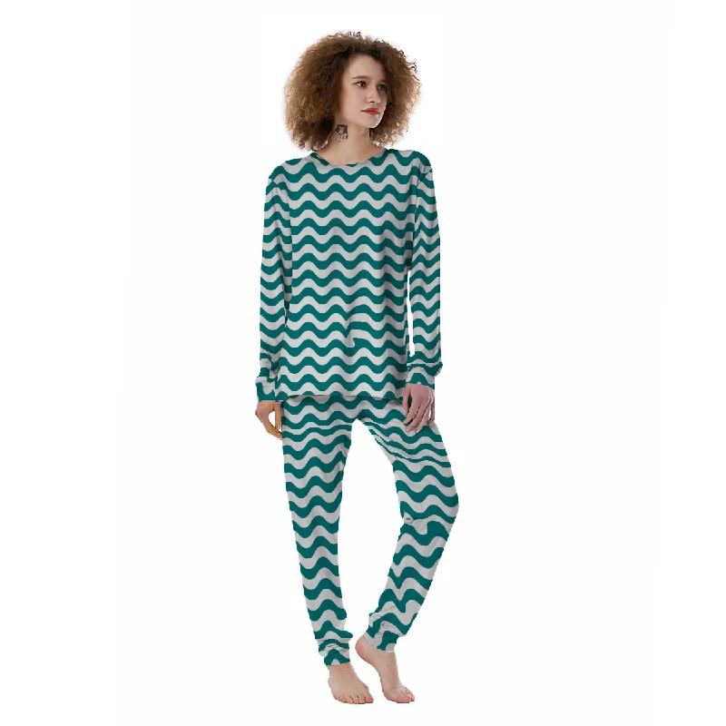 Teal Wave Striped Print Women's Pajamas Amazon pajama sets