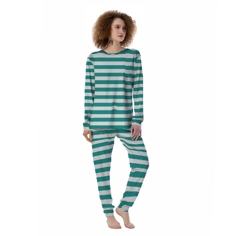 Turquoise Color Striped Print Women's Pajamas Forever 21 pajama sets